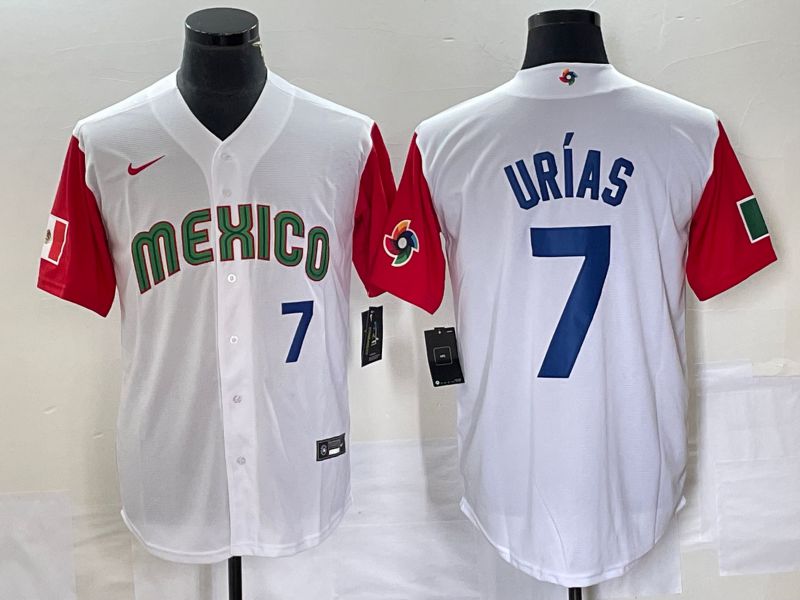 Men 2023 World Cub Mexico 7 Urias White blue Nike MLB Jersey3